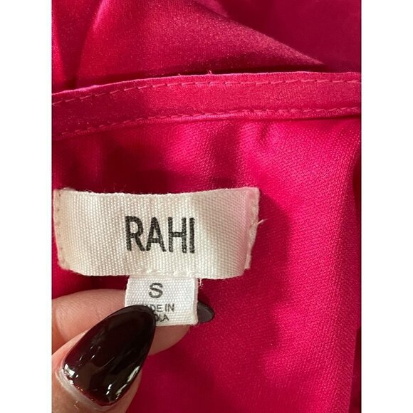 RAHI Cierra Cutout Balloon Sleeve Satin Midi Dress Fuchsia Womens Size Small - Picture 8 of 11